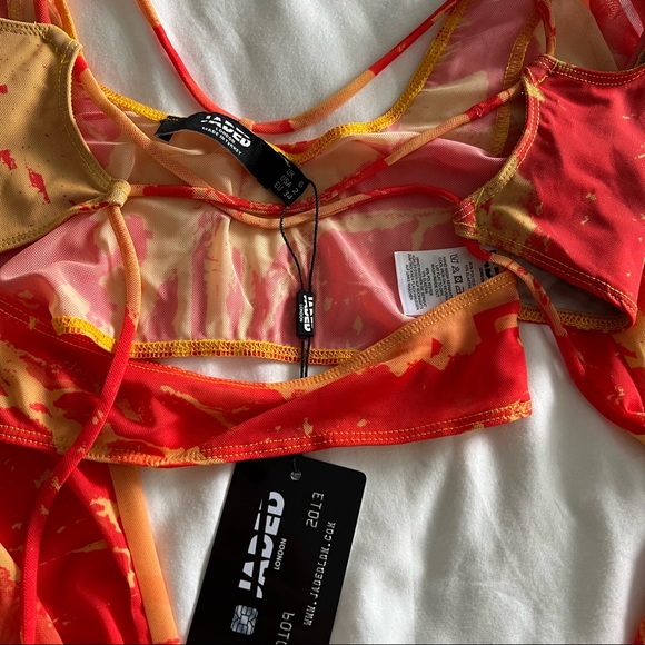 Jaded ORANGE TONAL RIPPED MAGAZINE PRINT MESH SET XS - Picture 4 of 5